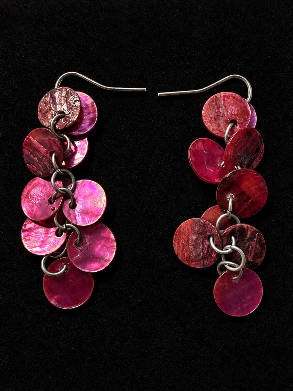 ⚜️ Disc Earrings | Cascading Cluster | Magenta Crimson Fish Hook 💗